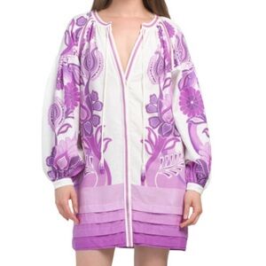 NEW FARM Rio Color Festival Cream Cover-Up Mini Dress Beaded Tassels Size Medium